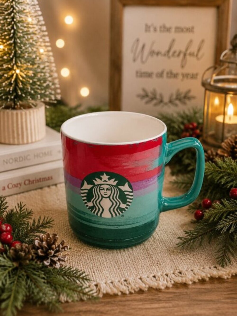 Starbucks 2021 Holiday Striped Coffee Mug 18 oz Green Siren NWOT